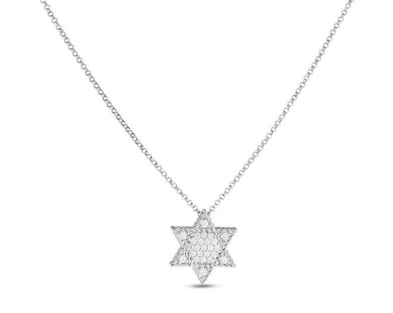 18k White Gold Princess Diamond Star of David Necklace