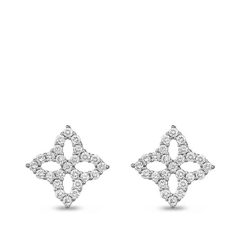 18k White Gold Small Princess Flower Earrings