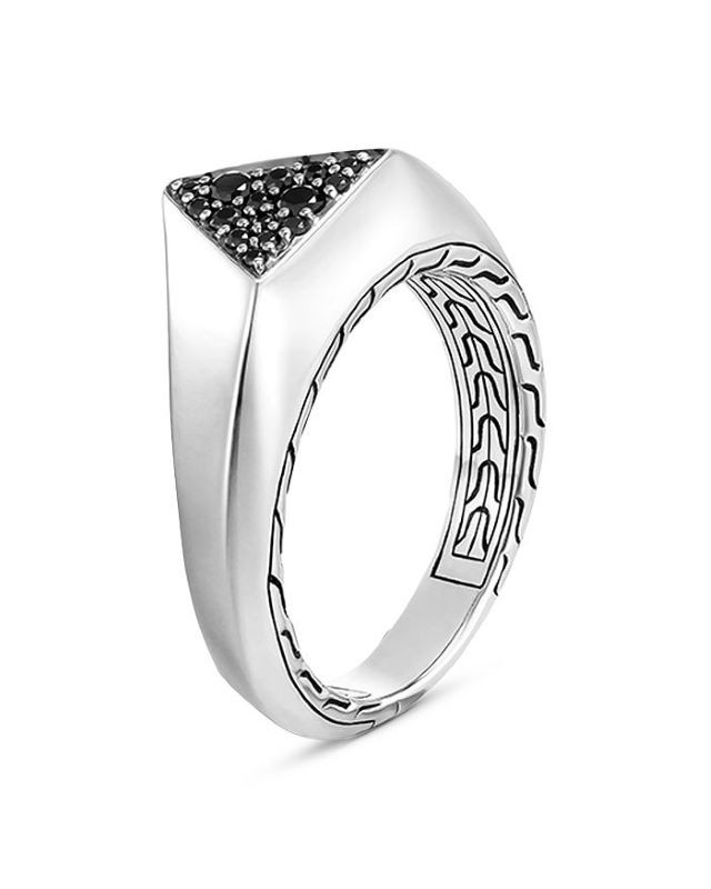 Silver Classic Chain Black Sapphire Tiga Signet Ring