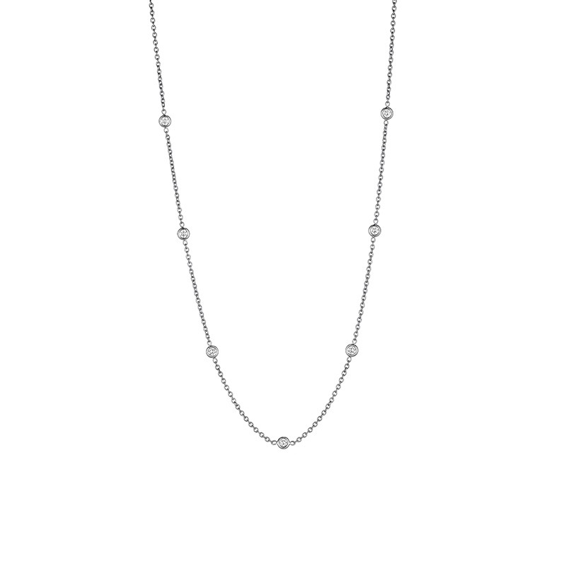 18K White Gold 10 Bezel Set Diamond Station Necklace