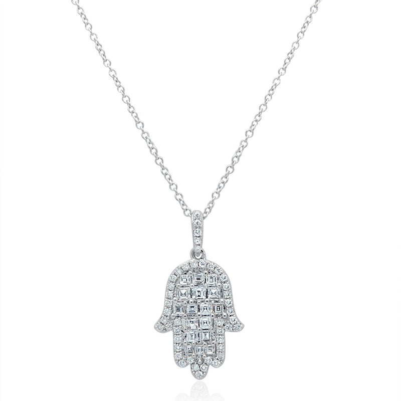 18k White Gold Ascher Hamsa Necklace