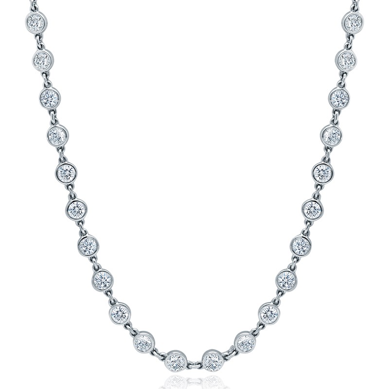 18k White Gold Bezel Diamond By the Yard Necklace