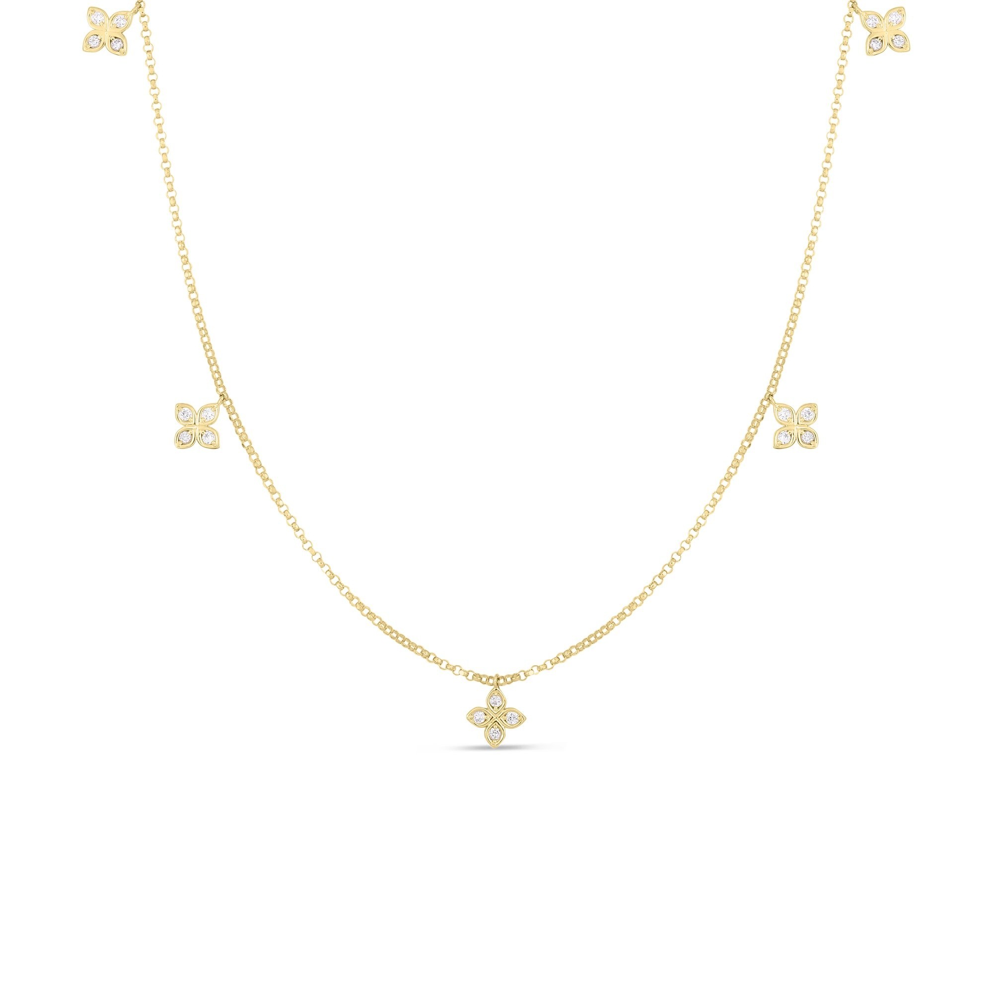 18K Yellow Gold Love by the Inch Dangling 5 Station Flower Necklace