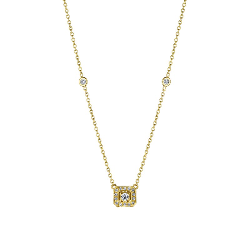 18K Yellow Gold Emerald Shape Diamond Necklace