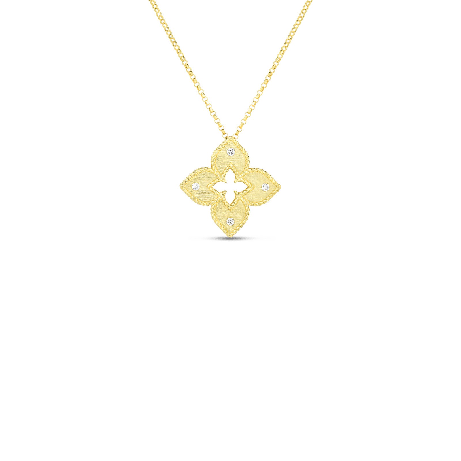 18K Gold Petite Venetian Princess Satin & Diamond Accent Flower Necklace