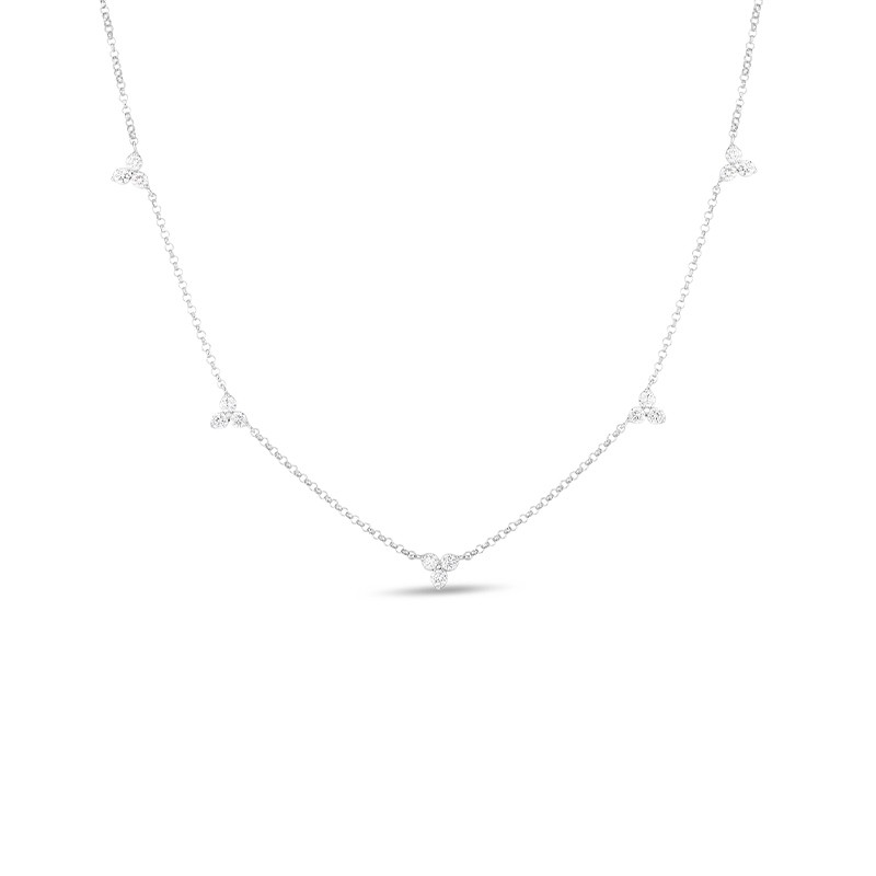 18K White Gold Diamonds By The Inch 5 Station Flower Necklace