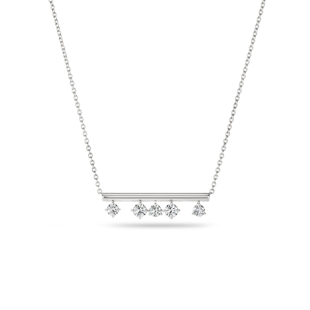 18k White Gold Barre Floating Diamond Pendant Necklace