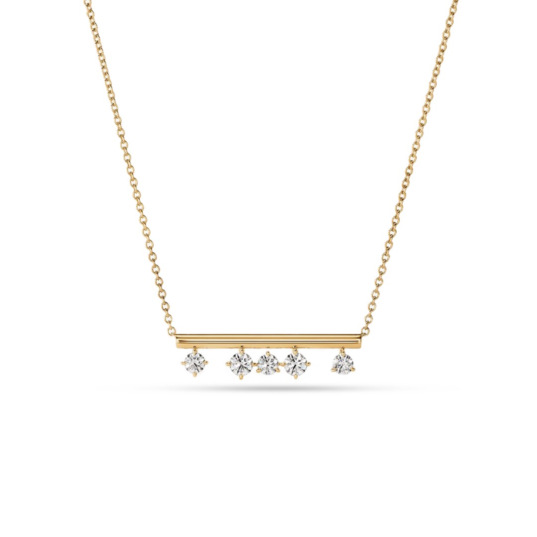 18k Yellow Gold Barre Floating Diamond Pendant Necklace