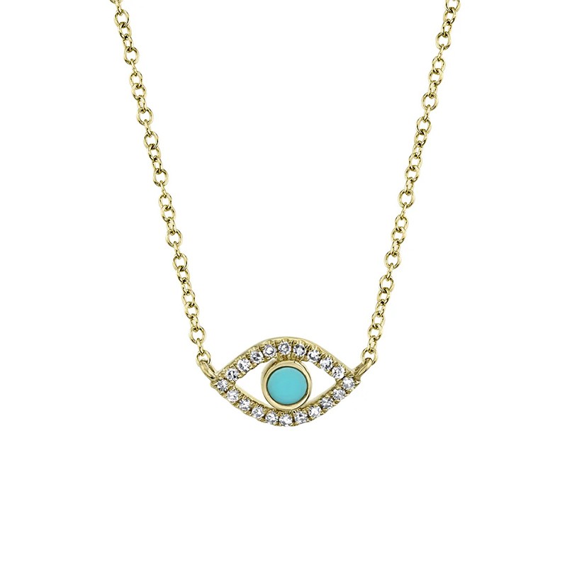 Yellow Gold Diamond & Turquoise Eye Necklace