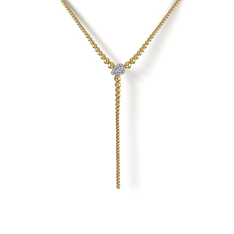 14K Two Tone Gold Bujukan Beads and Diamond Y Necklace