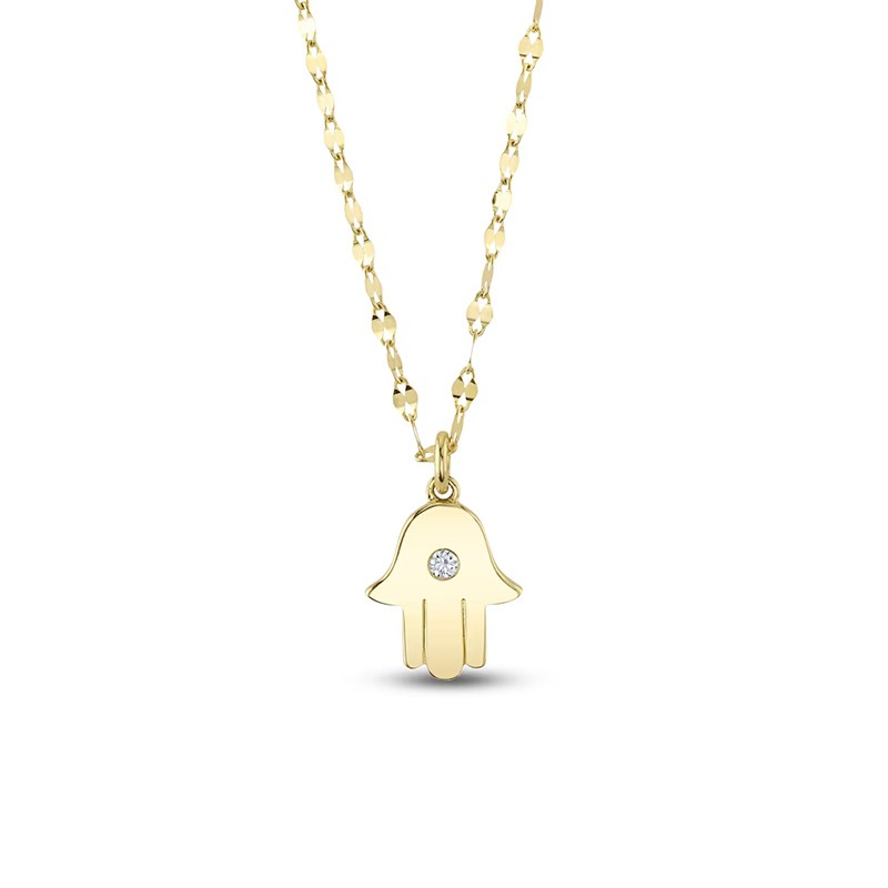 Yellow Gold Diamond Hamsa Hand Necklace