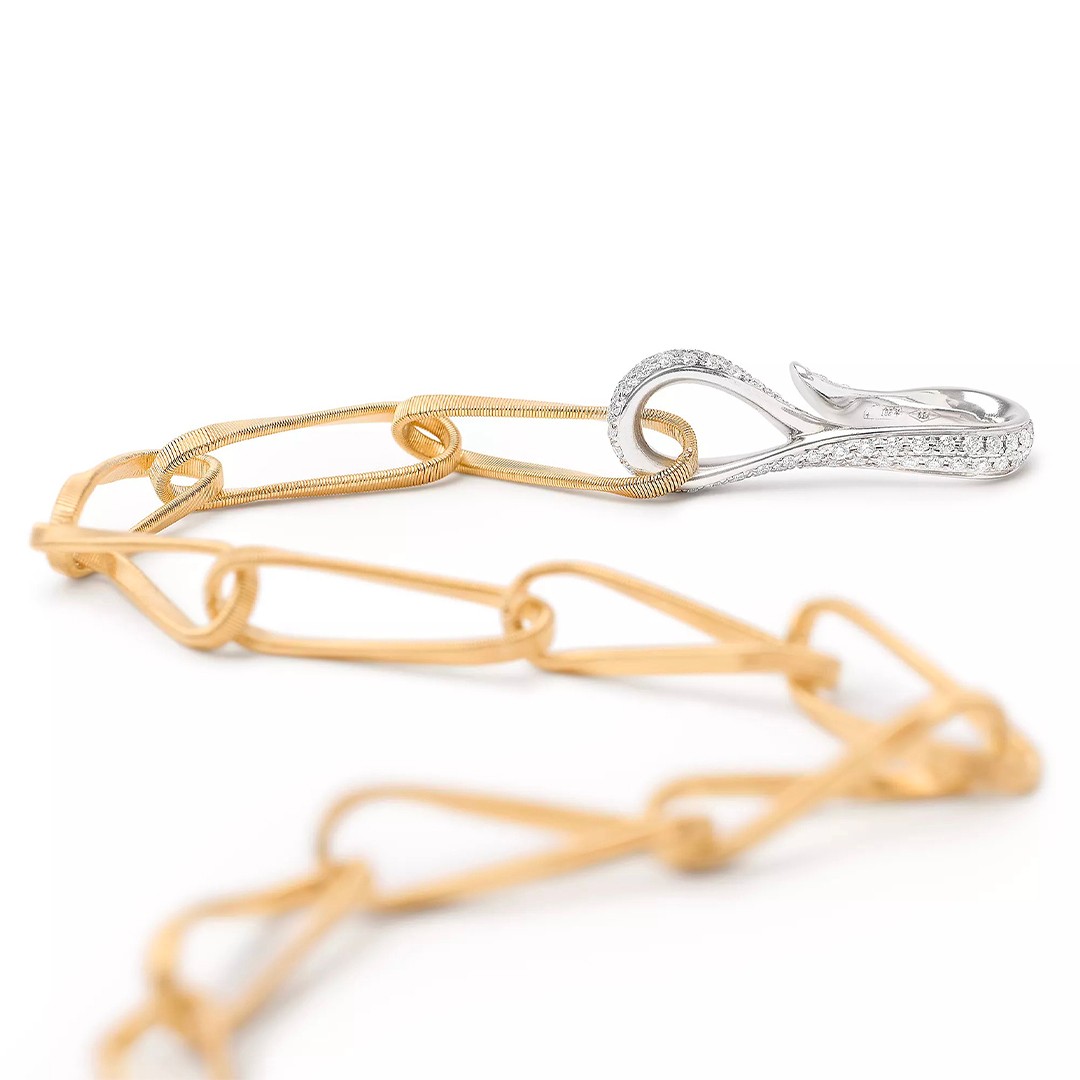 18k Two-Tone Gold Twisted Coil Link Lariat with Diamond Clasp