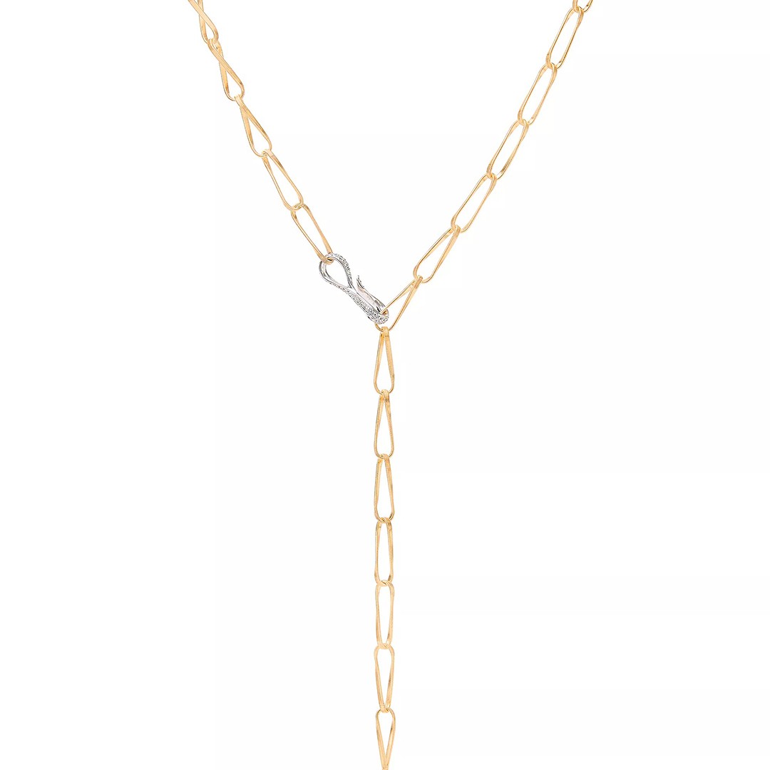 18k Two-Tone Gold Twisted Coil Link Lariat with Diamond Clasp