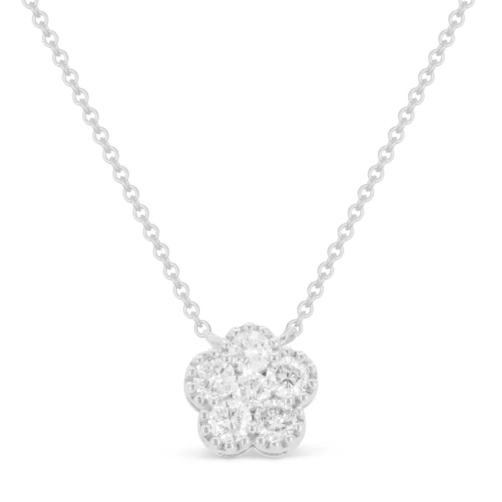 14K White Gold Diamond Flower Necklace