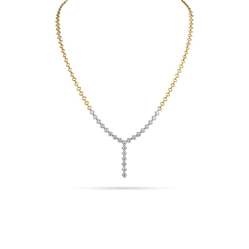 18K Two-Tone Gold Diamond Y Necklace