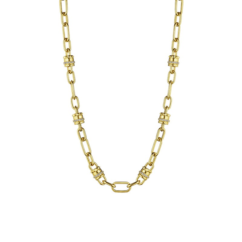 18K Yellow Gold Diamond Rondelle & Oval Link Choker 