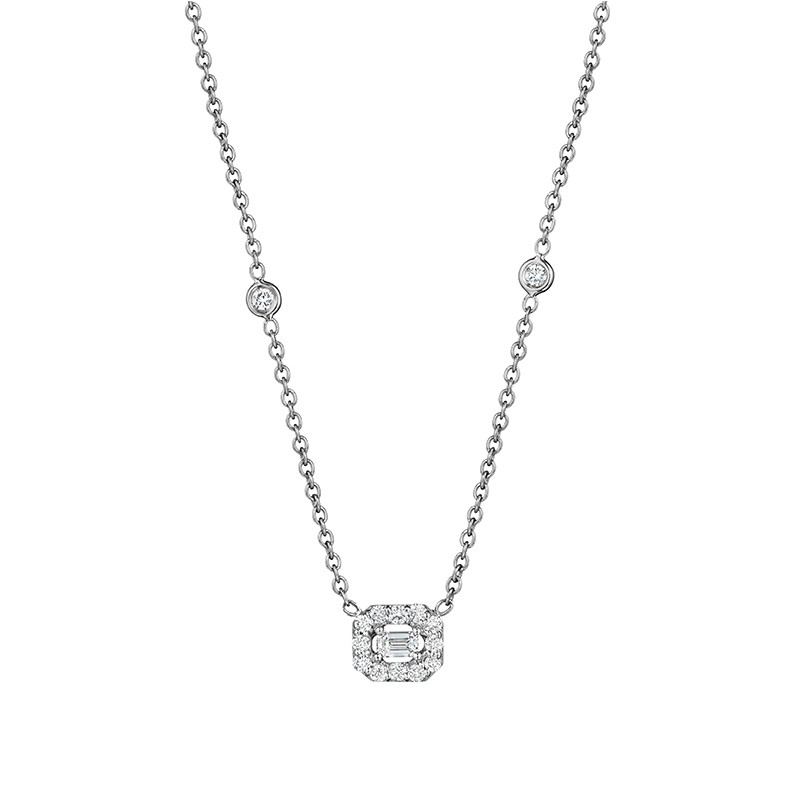18K White Gold Diamond Petite Art Deco Necklace