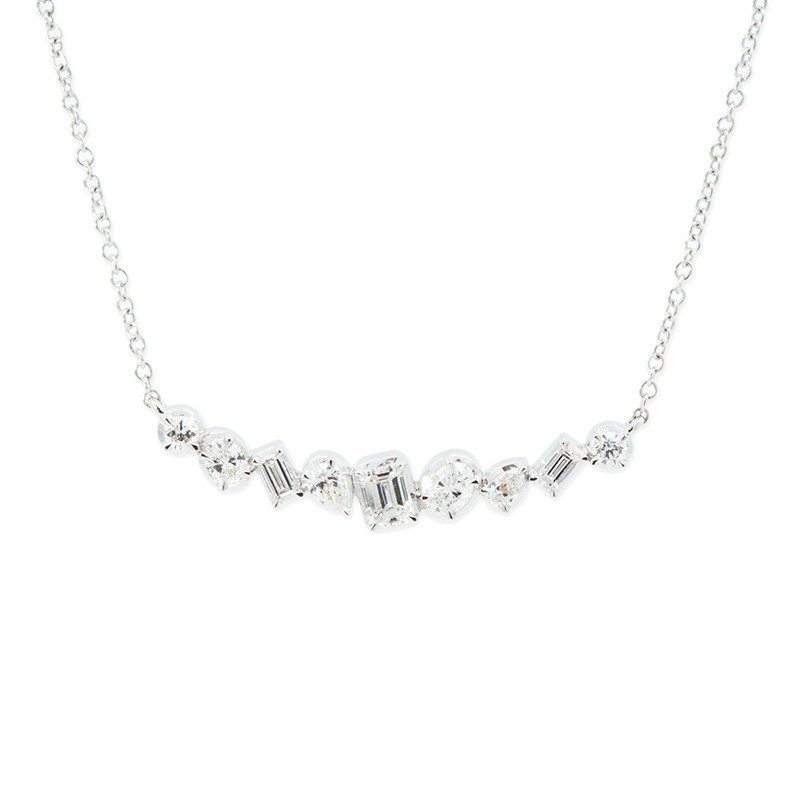 18K White Gold Multi Shape Diamond Necklace 