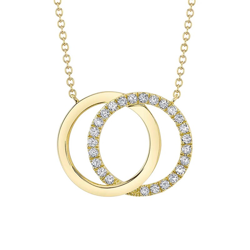 Yellow Gold Diamond Love Knot Circle Necklace