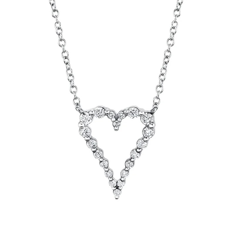 White Gold Diamond Open Heart Necklace