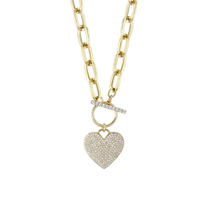 Yellow Gold Diamond Heart Paper Clip Necklace