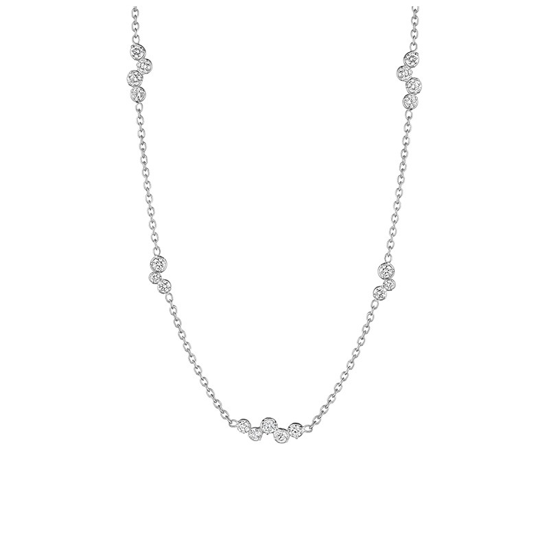 18K White Gold Diamond Stardust Round Station Necklace