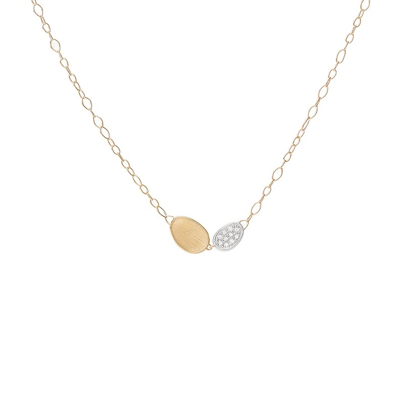 18K Yellow Gold Petal Pendant Necklace with Diamonds, 16.5"-18"