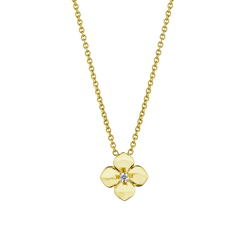 18K Yellow Gold High Polish Flower Necklace