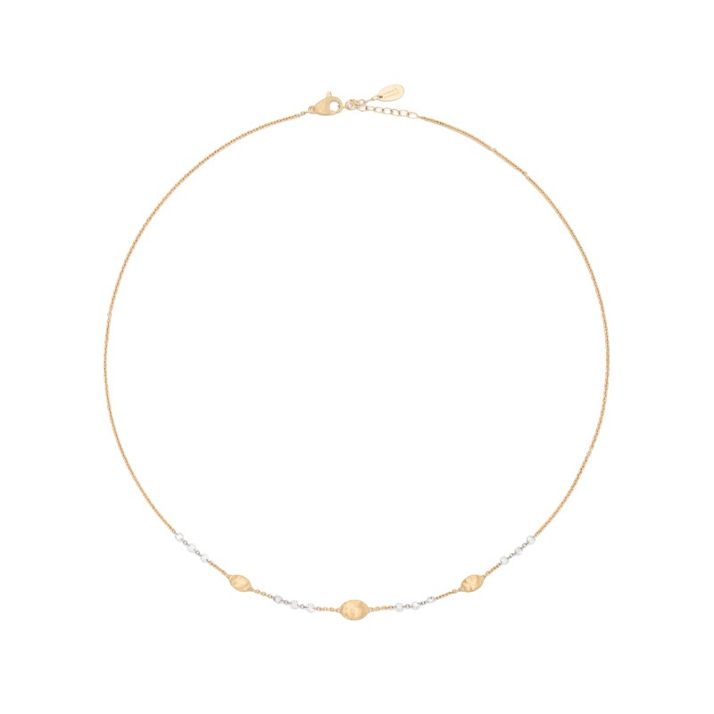 18K Yellow Gold Lightweight Beaded Necklace with Diamonds