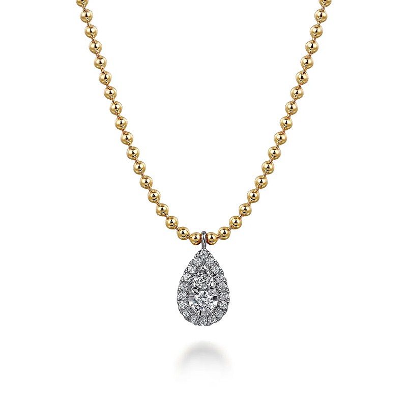 14K White and Yellow Gold Diamond Teardrop Necklace