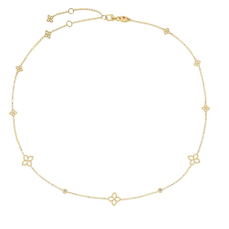 18K Yellow Gold Principessa Diamond & Flower Station Necklace