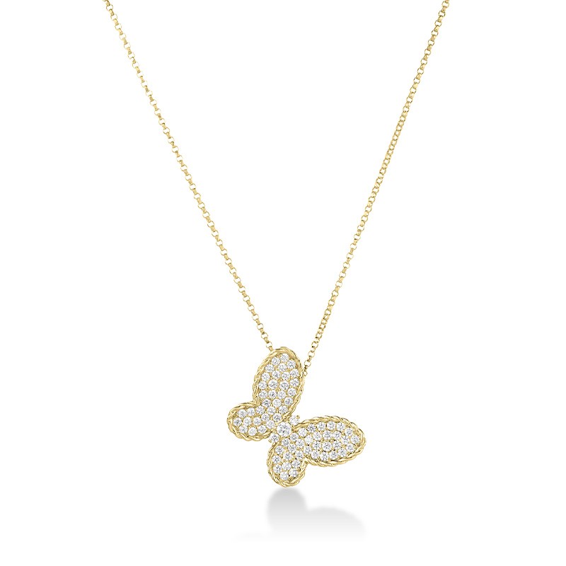 18K Yellow Gold Jasmine Diamond Butterfly Necklace