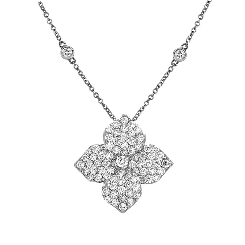 18K White Gold Diamond Fiore Large Flower Necklace