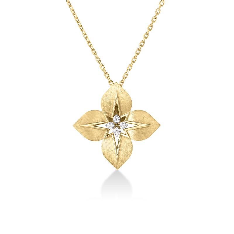 18K Two-Tone Gold Princess Star Large Diamond Star Necklace