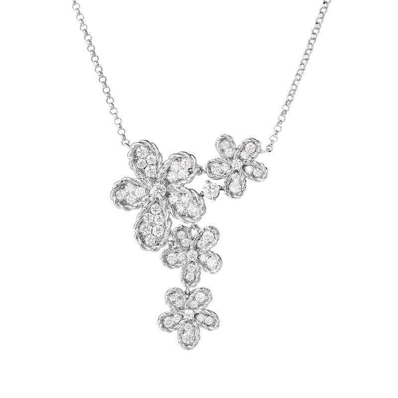 18K White Gold Jasmine Pavé Diamond Multi Flower Necklace