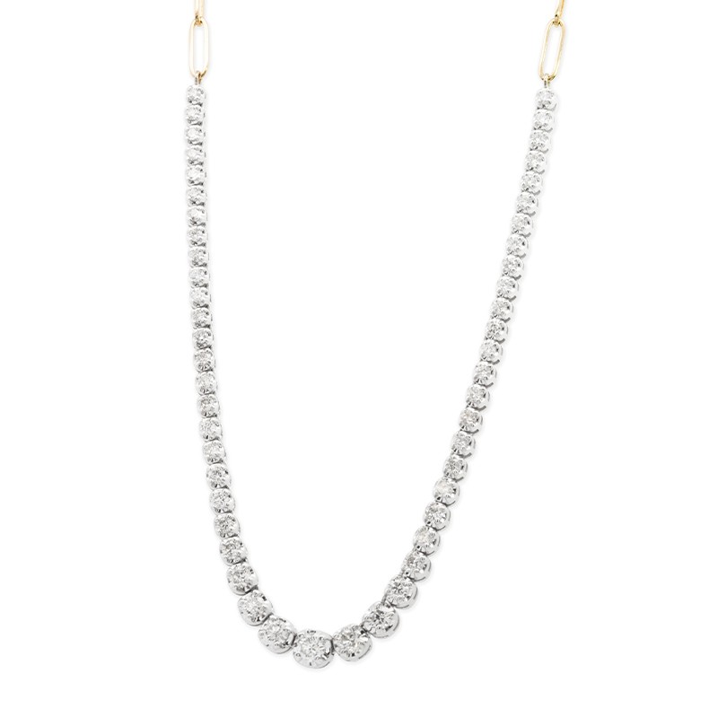 14K Two-Tone Gold Diamond Riviera Paperclip Necklace