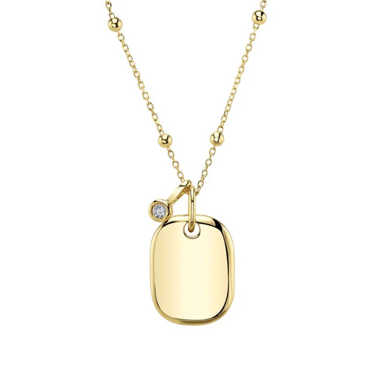 Yellow Gold Diamond Dog Tag Necklace