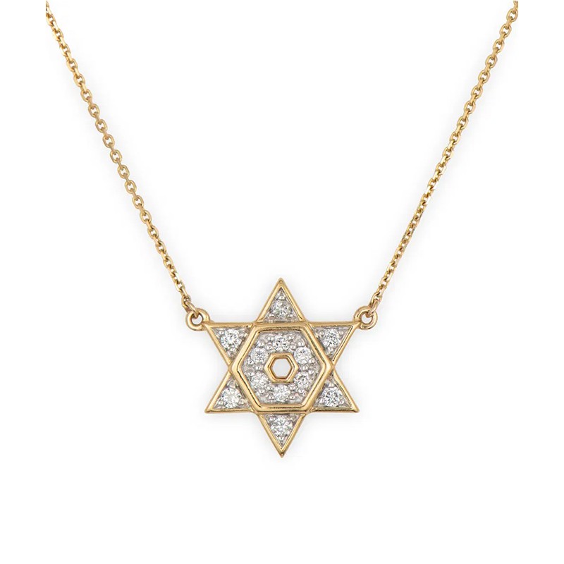 14K Yellow Gold Open Star of David Necklace