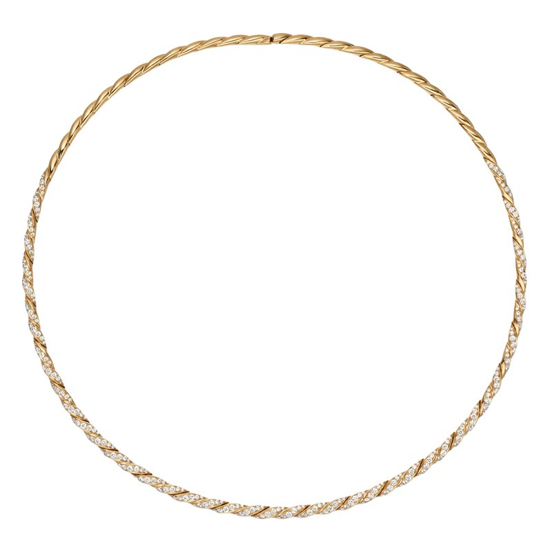 18K Yellow Gold Diamond Sculpted Cable Flex Necklace