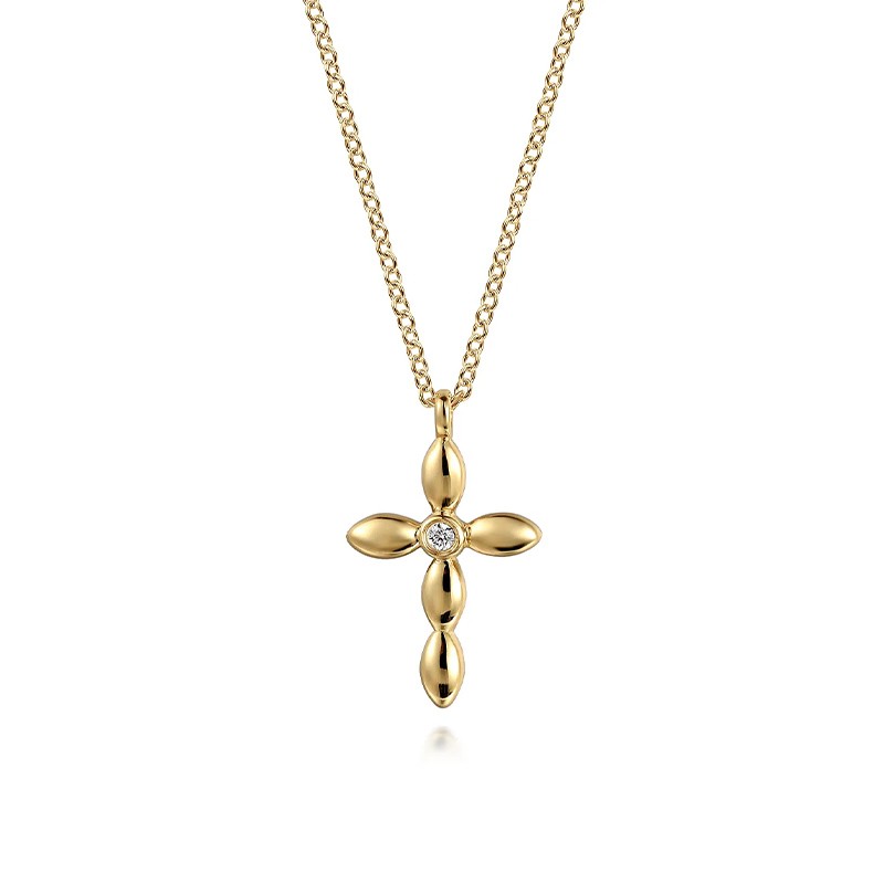 14K Yellow Gold Diamond Cross Necklace