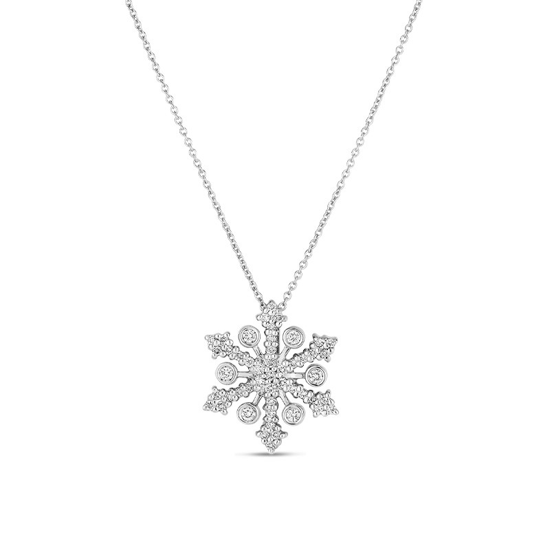 18K White Gold Diamond Snowflake Necklace