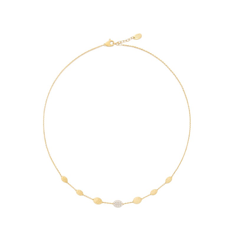 18K Yellow Gold Bean Halfsie Necklace with Diamonds, 16.5"-18"