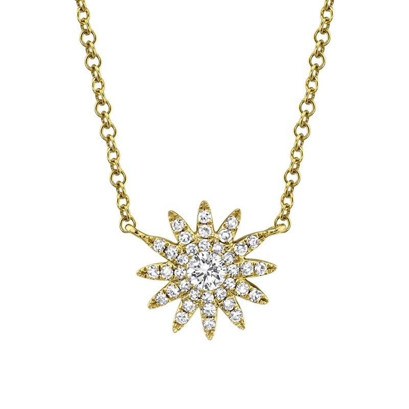 14K Yellow Gold Diamond Starburst Necklace