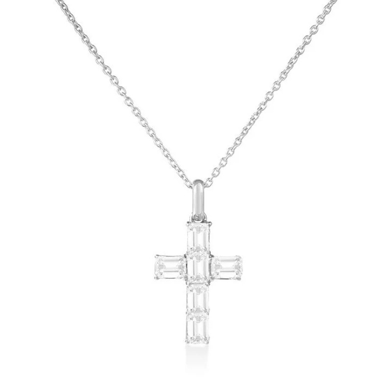 TINY TREASURES EMERALD CUT DIAMOND CROSS NECKLACE