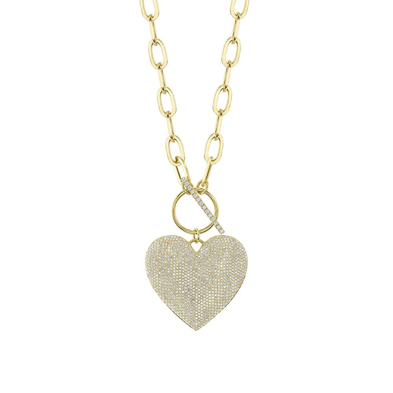 14K Yellow Gold Diamond Pave Heart Necklace