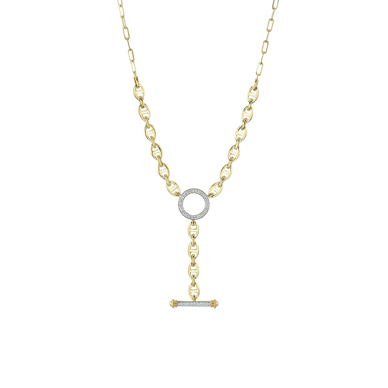 14K Yellow Gold Diamond Circle Lariat Necklace