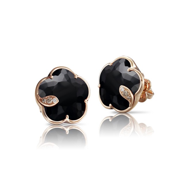 18k Rose Gold Petit Joli Onyx Diamond Flower Stud Earrings