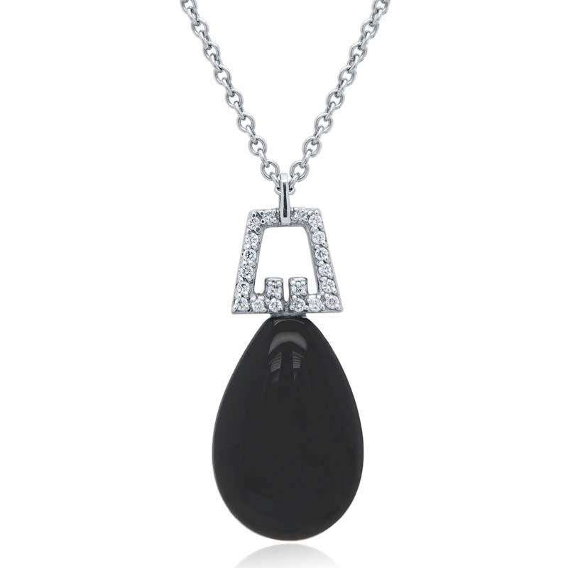 18k White Gold Onyx Drop Necklace