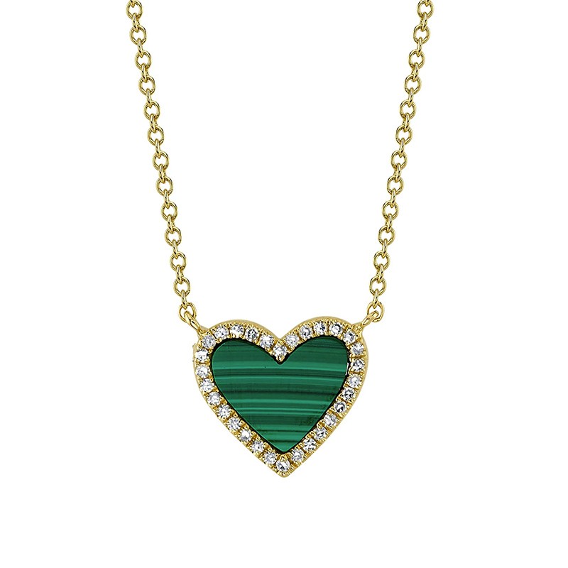 14K Yellow Gold Diamond & Malachite Heart Necklace