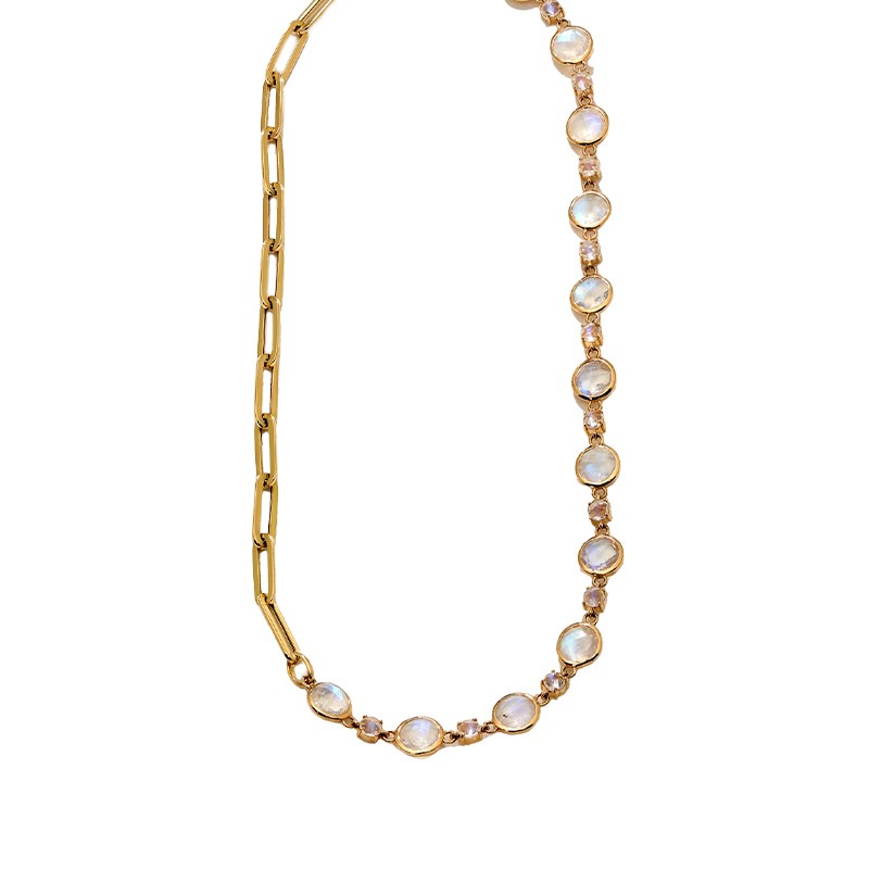Half and Half Moonstone and Chunky Paperclip Link Necklace